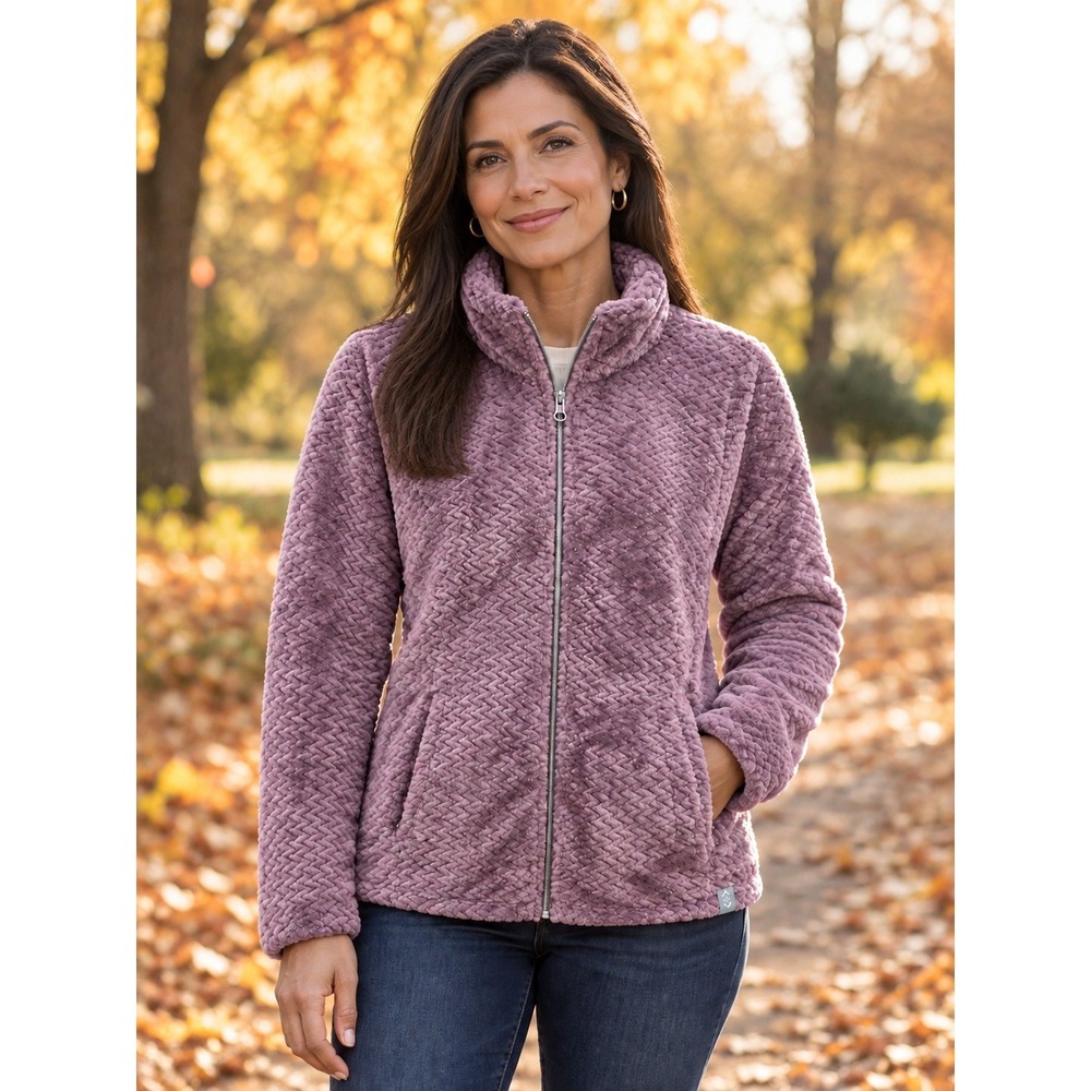 Free Country Womens Large Lilac Chevron Butter Pile Full Zip Jacket Large Cozy